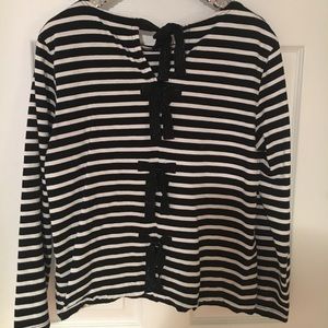 J. Crew Black & Ecru Striped, Bow-Back Top